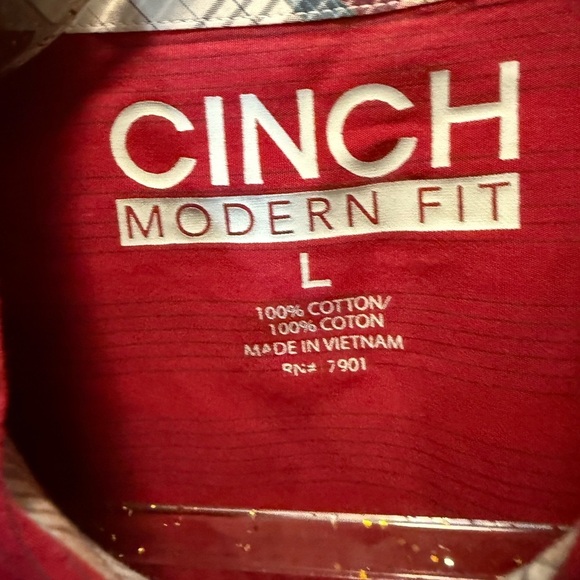 Cinch Men’s Red Casual Button Down Shirt size L - Picture 2 of 8